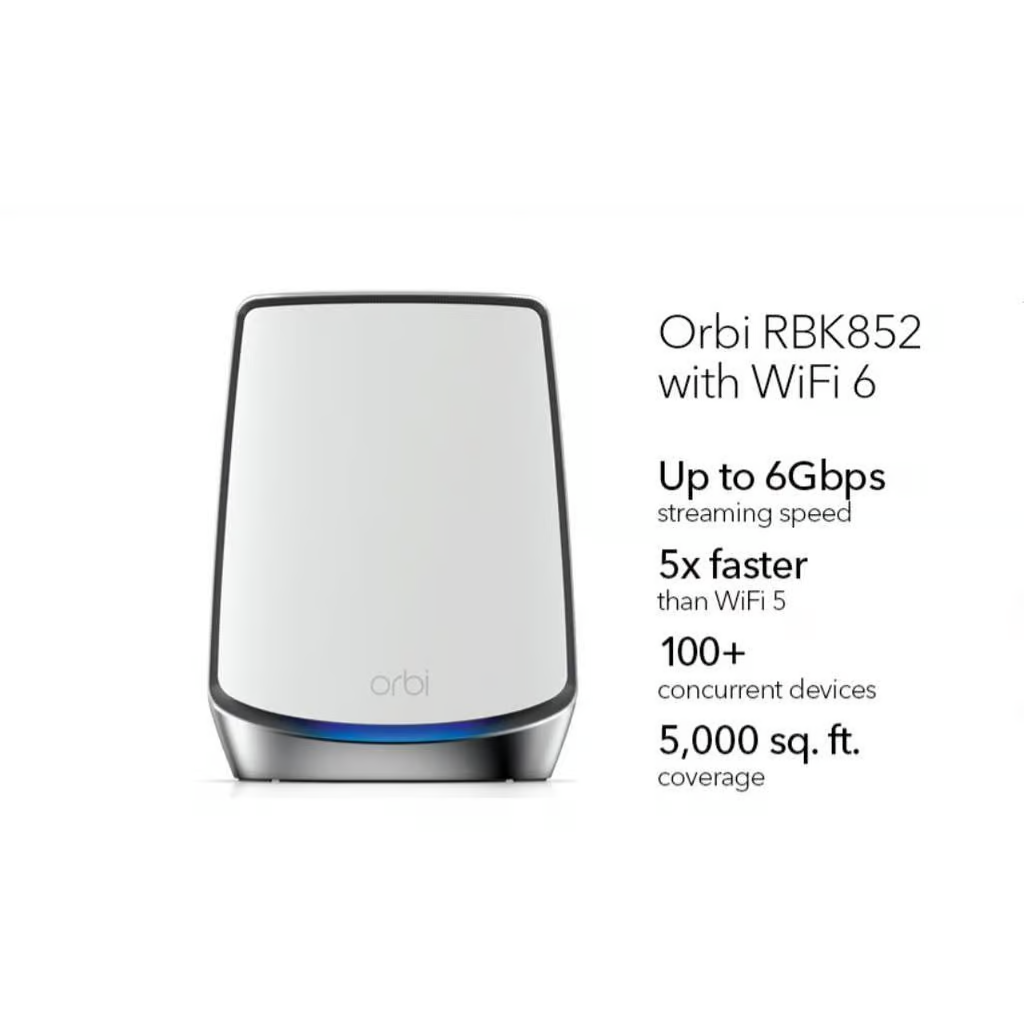 NETGEAR Orbi AX4200 Tri-Band Mesh WiFi 6 System with Router & 1 Satellite Extender, 4.2Gbps (RBK752)