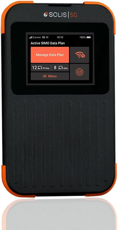 SIMO Solis 5G WiFi Mobile Hotspot for Travel, Local and International Coverage Router, Multi-Carrier Access, No Contract or SIM Card Required, Supports 16 Connected Devices - Certified Pre-Owned