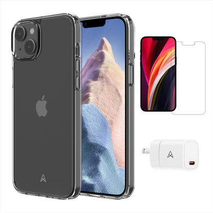 Axessorize Starter Kit Bundle with Ultra Clear Case, Screen Protector and 20W Charger for iPhone 14 Plus